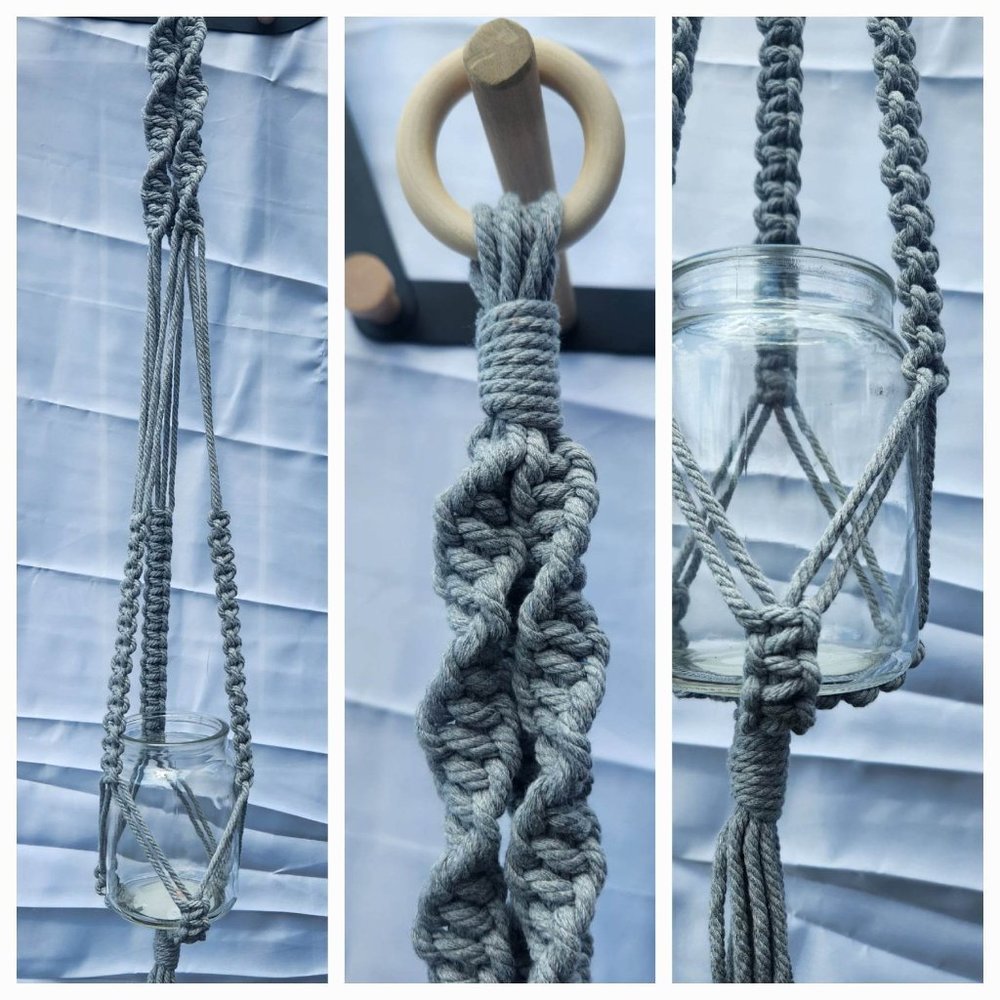 Handmade Homemade Macrame Plant Hanger in Grey Gray